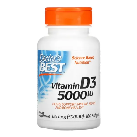 Vitamina D3 5000ui 125 Mcg 180 Cap. Doctor's Best Imunidade Foto 1