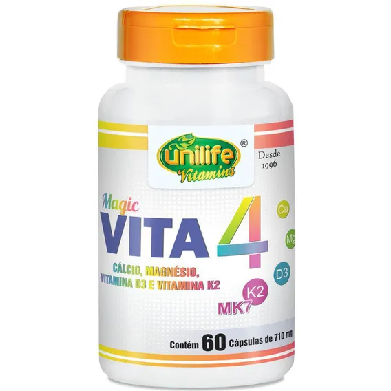 Vitamina K2 D3 Cálcio E Magnésio Mk7 Vita 4 60 Cáps 710mg Foto 1
