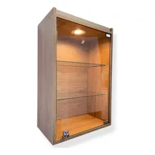 Vitrine Suspensa Fechadura Porta Vidro Temperado Com Led Cor Marrom Foto mini  2
