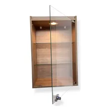 Vitrine Suspensa Fechadura Porta Vidro Temperado Com Led Cor Marrom Foto  mini 1
