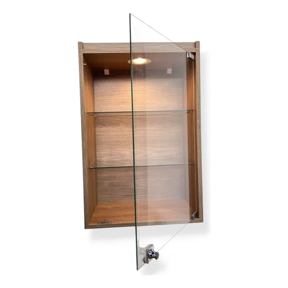 Vitrine Suspensa Fechadura Porta Vidro Temperado Com Led Cor Marrom Foto 1