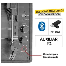Vitrola Toca Discos Bluetooth Aux Usb Pulse 2 Em 1 Sp616 110V/220V Foto mini 4