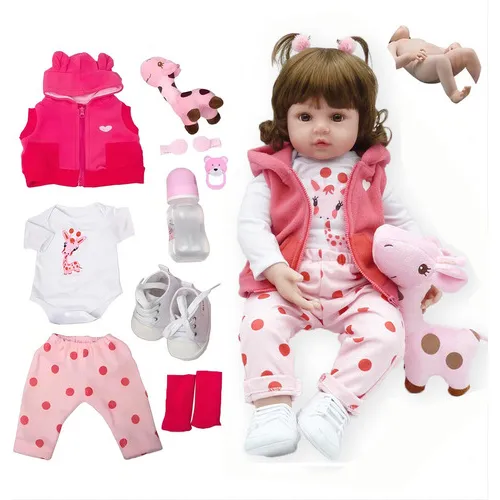 VXN Boneca Reborn Menina Realista Silicone Olhos Castanhos 48cm Foto 1