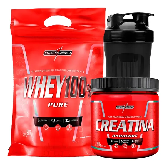 Whey 100% 900g + Creatina Integral Médica 300g +coqueteleira Sabor Cookies Foto 1