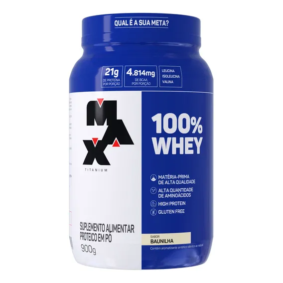 Whey 100% Concentrado - 900g - Max Titanium Sabor Baunilha Foto 1
