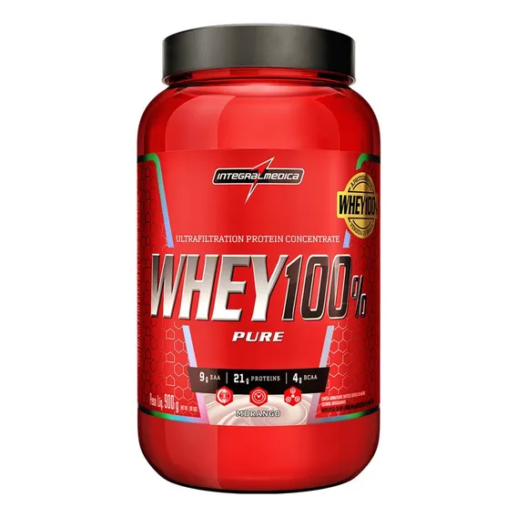 Whey 100% Pure 900gr - Whey Concentrado - Integralmédica Sabor Morango Foto 1