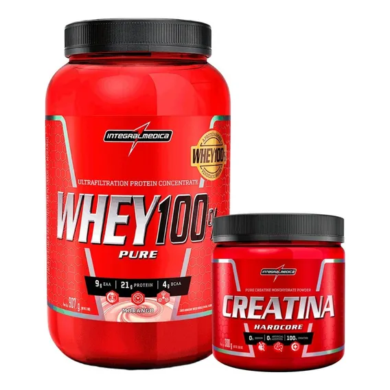 Whey 100% Pure 907g Sabor Morango + Creatina 300g - Integral Médica Foto 1