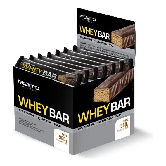 Whey Bar 24 Un - Probiótica Sabor Coco Foto 1