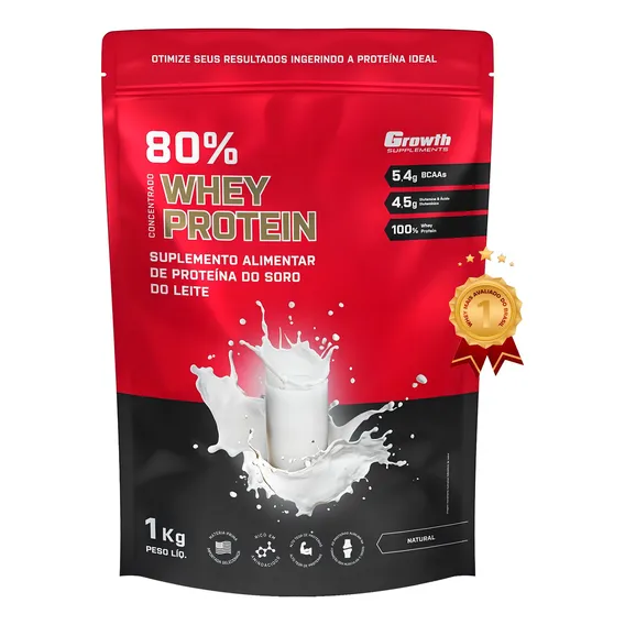 Whey Concentrado 80% Whey Protein - Growth Supplements Sabor Chocolate/Amendoim Foto 1