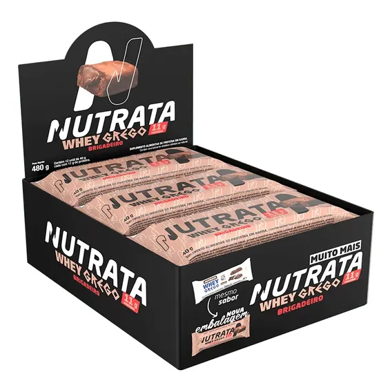Whey Grego Bar caixa 12 Unidades) Nutrata Barra Proteina Sabor Brigadeiro Foto 1