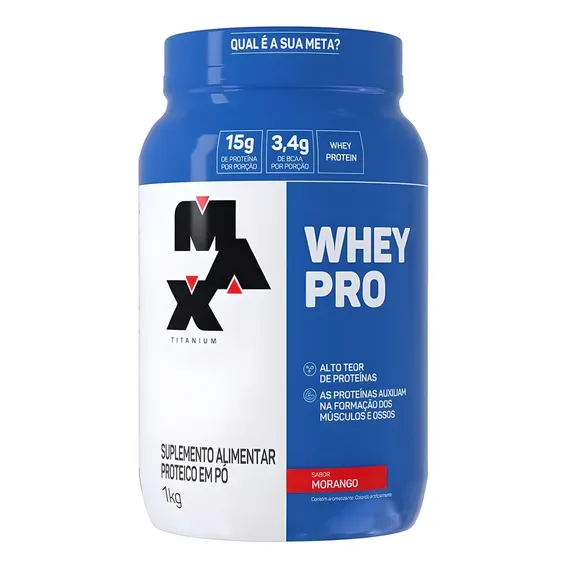 Whey Pro Concentrado Pote 1kg - Max Titanium Sabor Morango Foto 1