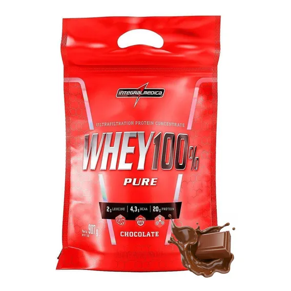 Whey Protein 100% Pure Integral Médica 907g Refil - Sabor Chocolate Foto 1
