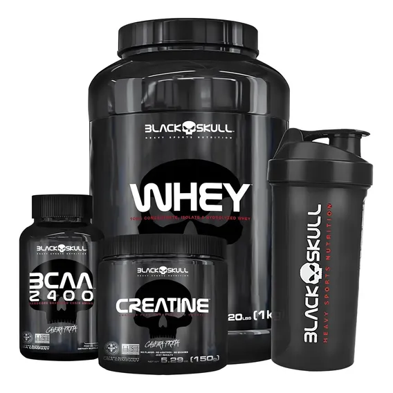 Whey Protein 1kg + Pré Treino Bope + Shaker - Black Skull Foto 1