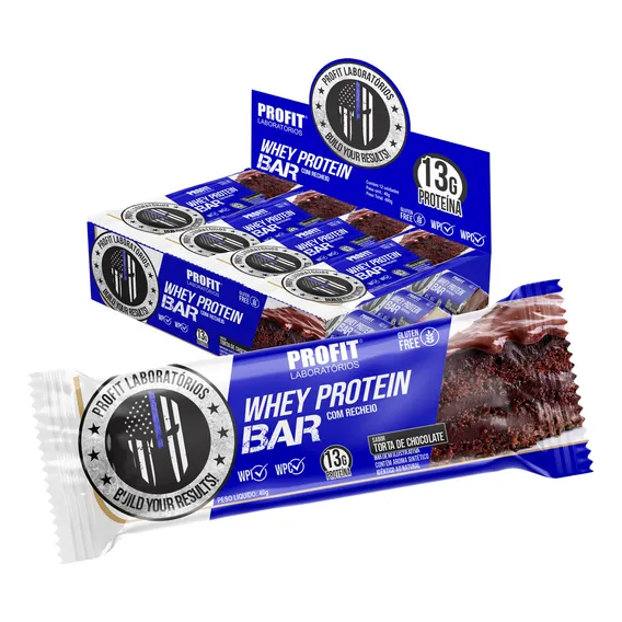 Whey Protein Bar Caixa C/ 12un (480g) Profit Labs Sabor Torta De Chocolate Foto 1