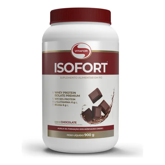 Whey Protein Isolado Isofort Chocolate Pote 900g Vitafor Foto 1