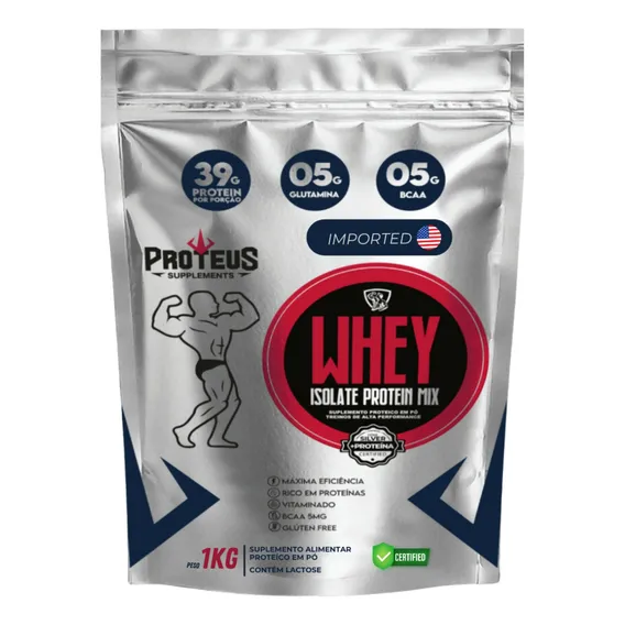 Whey Protein Isolate Protein Mix Silver Isolado Concentrado Proteus Supplements Suplemento em Pó 1kg 39g de Proteína por Porção Proteína Isolada e Concentrada WPI WPC Sabor Bombom Belga Foto 1