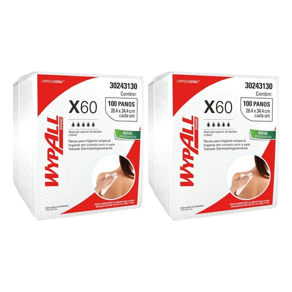Wiper Wypall X60 Banho Leito Higiene Corporal C/200 Unidades Foto 1