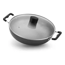 Wok Top Cinza Panela Antiaderente Com Tampa De Vidro Foto mini 1