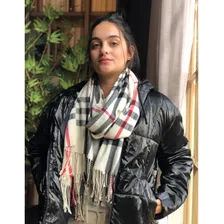 Xale Cachecol Feminino Xadrez Bege Preto 170x80cm - Pashmina Foto mini 4