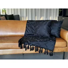 Xale Manta Sofá Jacquard Geometrico 2,50mx1,40m Desenho Preto Foto mini 3