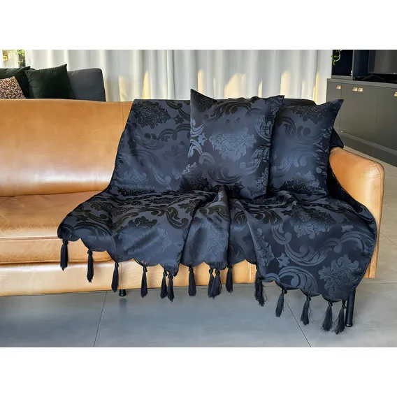 Xale Manta Sofá Jacquard Geometrico 2,50mx1,40m Desenho Preto Foto 1