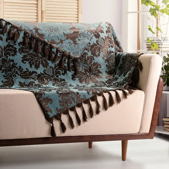Xale Manta Sofá Jacquard Medalhão Várias Cores 2,20m X 1,40m Cor Marrom-escuro Foto 1