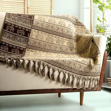 Xale Para Sofá Jacquard Indiano Bege Marrom 1,80m X 1,40m Cor Bege E Marrom Foto  mini 1
