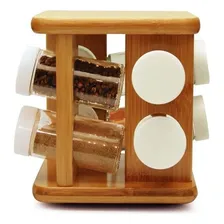 Yoi TYFT porta condimentos bambu giratório 9 peças temperos Foto mini 2
