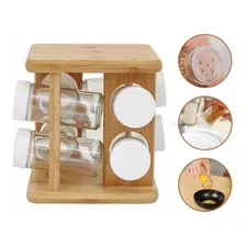 Yoi TYFT porta condimentos bambu giratório 9 peças temperos Foto mini 3
