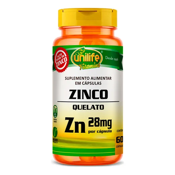 Zinco Quelato Zn Unilife 60 Cápsulas Foto 1